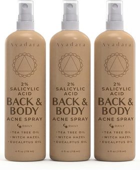 AYADARA Acne Body Spray Back 3-Pack targets back acne with a quick-absorbing formula.