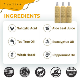AYADARA Acne Body Spray Thighs 3-Pack helps manage thigh skin with quick-drying formula.