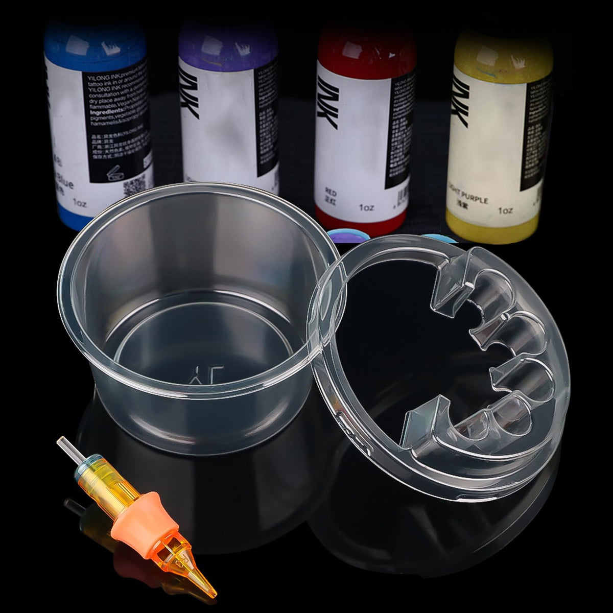 AYDZWJM disposable ink cup tray ideal for safe, on-the-go use between clients.