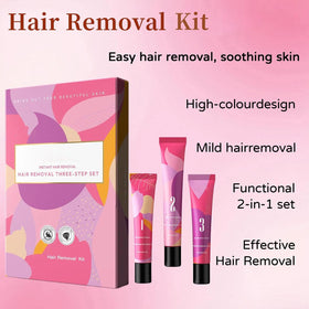Complete three-step hair removal kit shown for easy routines.