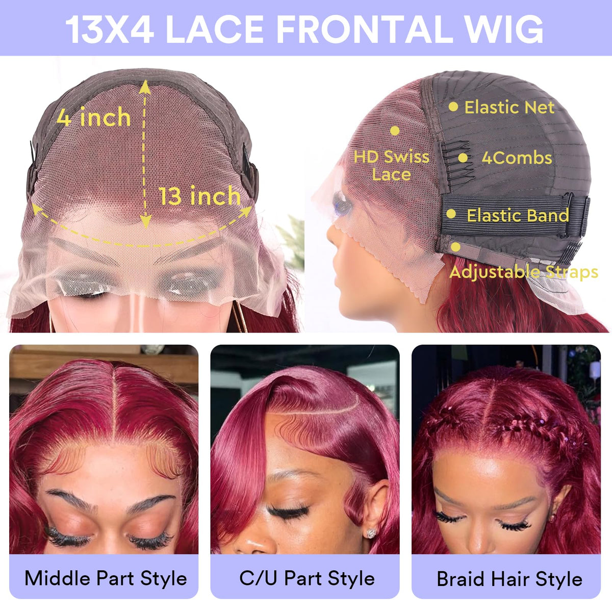 AYMMOLI burgundy body wave wig with versatile styling options.