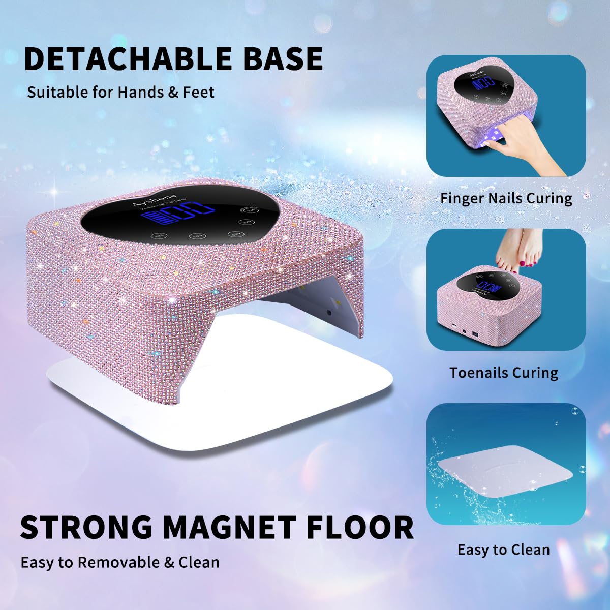 Ayshone nail lamp with large LCD display for precise timing.