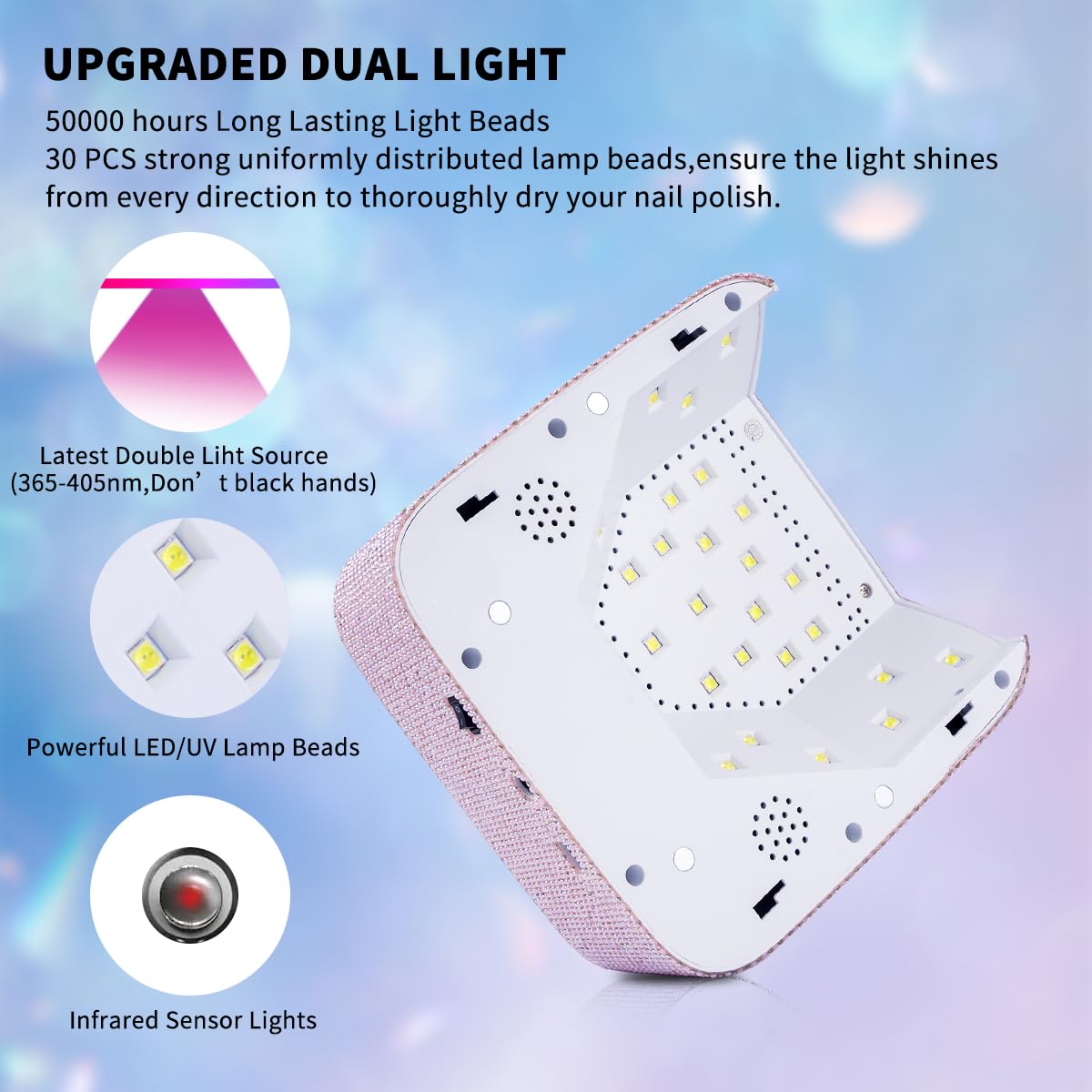 Ayshone rechargeable nail lamp powered by built-in battery for cordless use.