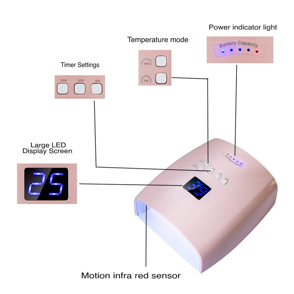 Ayshone rechargeable nail lamp side angle showing compact portability for home or salon use.