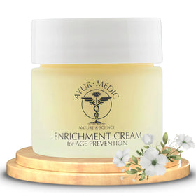 Ayur Medic Enrichment Cream jar close-up showing rich texture for deep hydration.