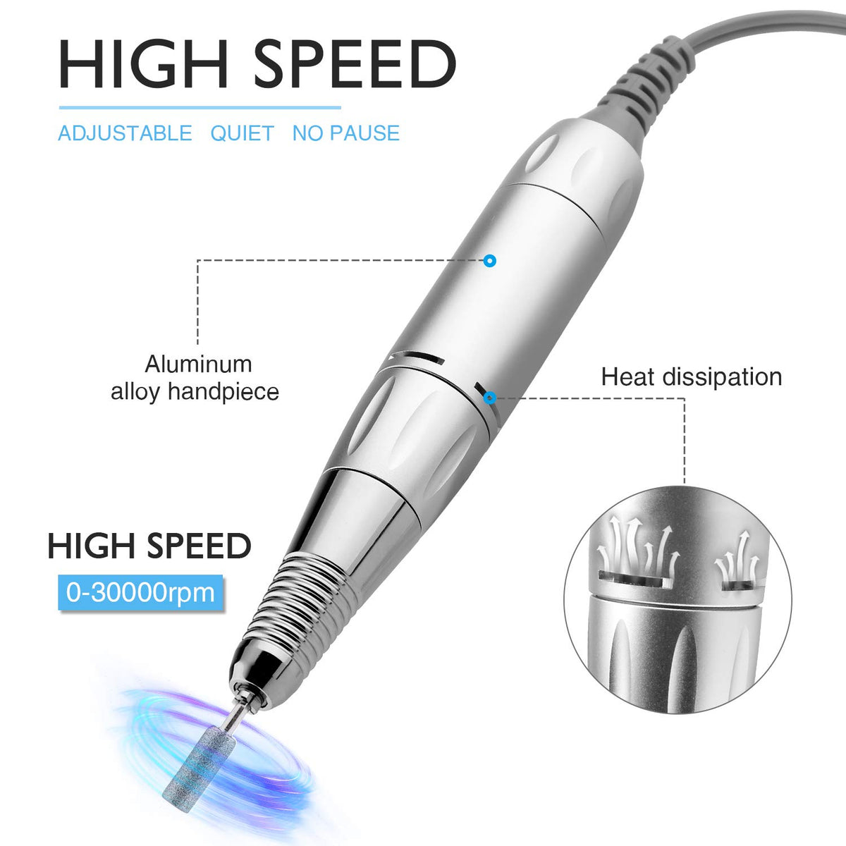 AZ GOGO 30000RPM nail drill operating noise reduced for quiet professional use