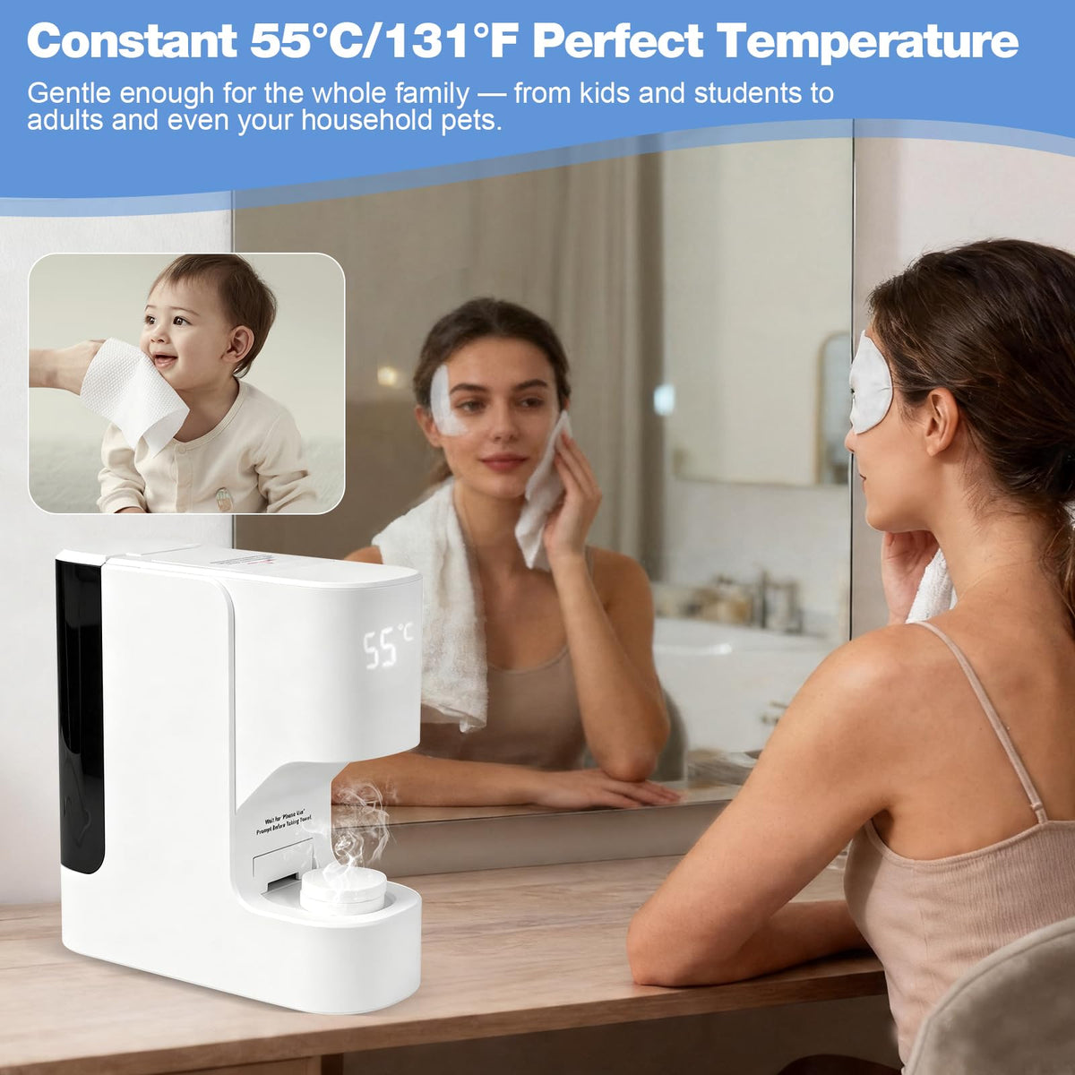 AZ GOGO dispenser delivers towels in 5 seconds for quick refresh.