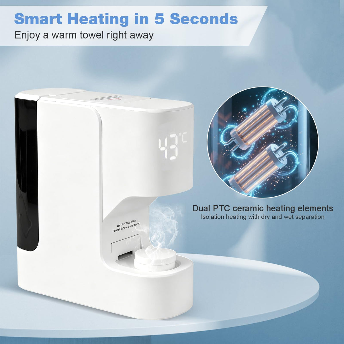 AZ GOGO smart voice alerts guide heating and towel dispensing.