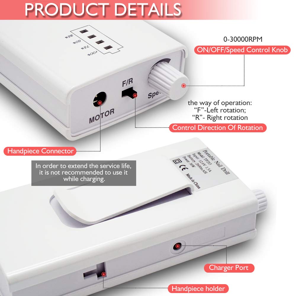 AZ GOGO nail drill machine with locking chuck for safe, stable heads