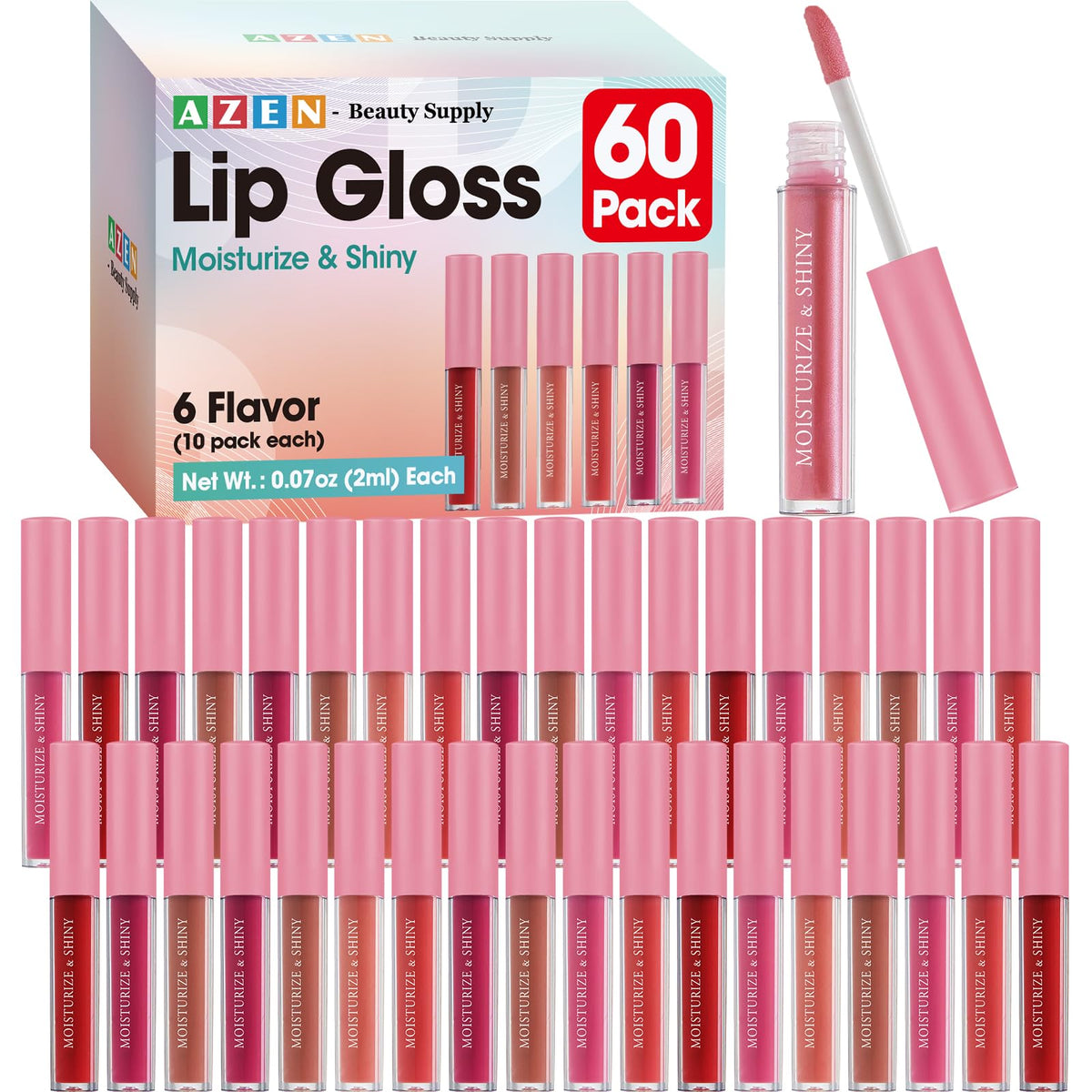 AZEN 60-pack lip gloss in varied colors for versatile looks