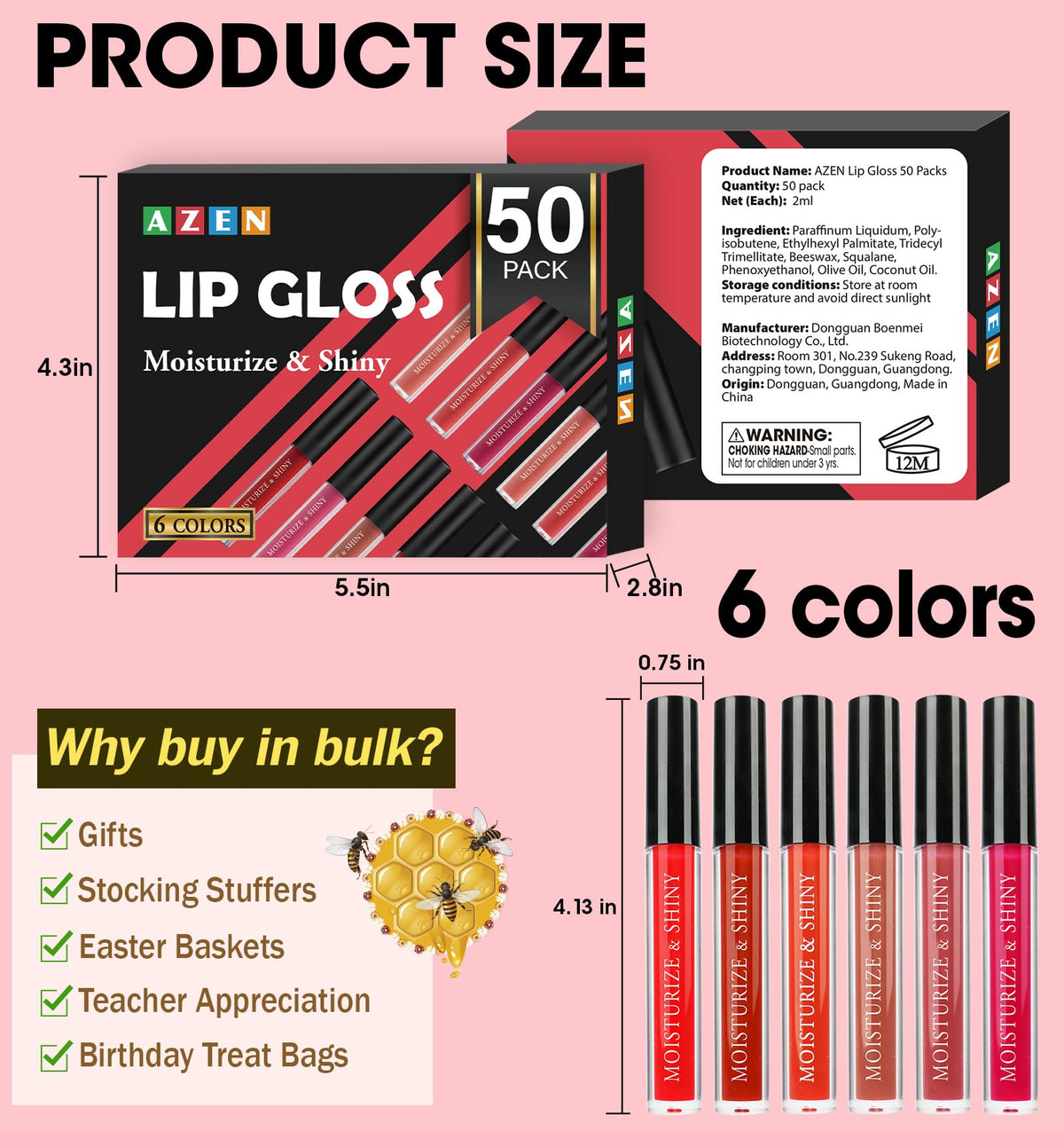 AZEN lip gloss swatch on finger shows color payoff
