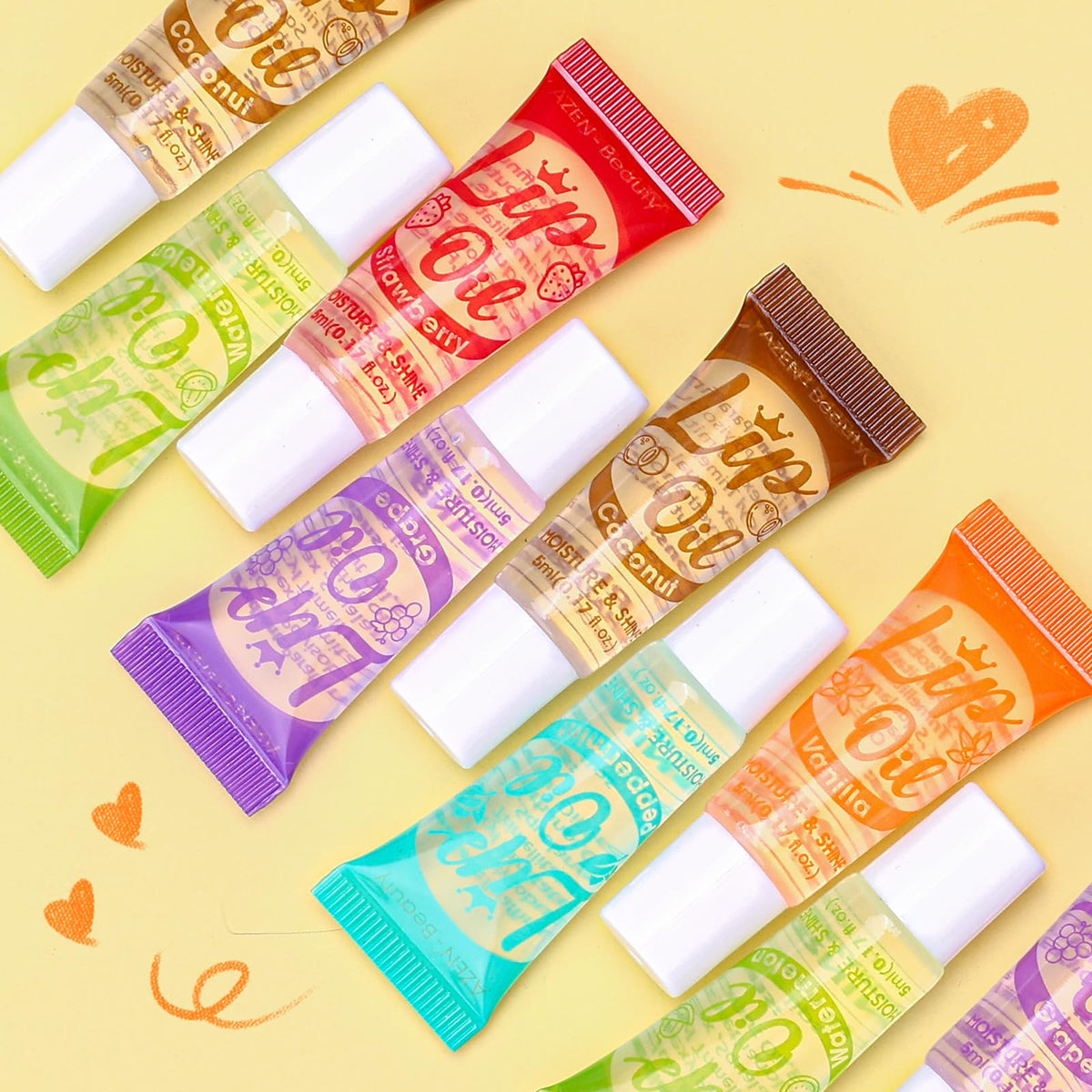AZEN strawberry flavor lip gloss highlights a glossy finish and lightweight feel.