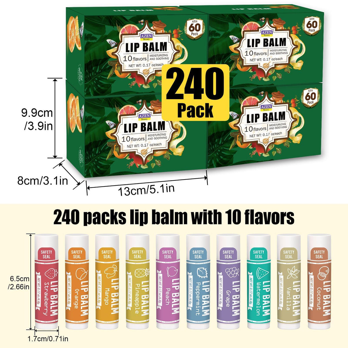 AZEN packaging display of lip balm sticks for gifting and easy browsing