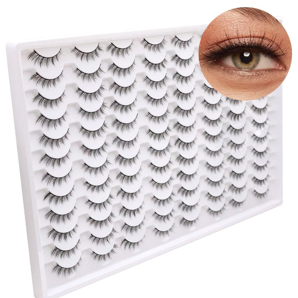 Azenlo false eyelashes 48-pairs wispy cat eye for dramatic enhancement