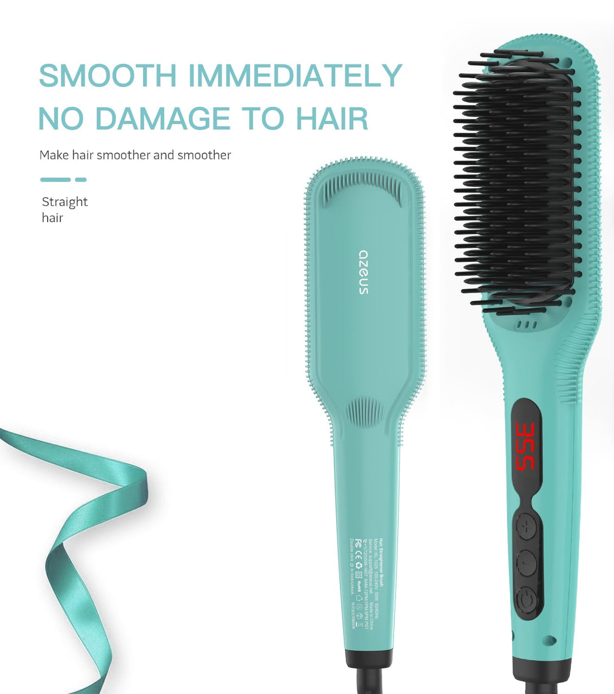 AZEUS Ionic Hair Straightener Brush anti-scald design for safer close-root styling.