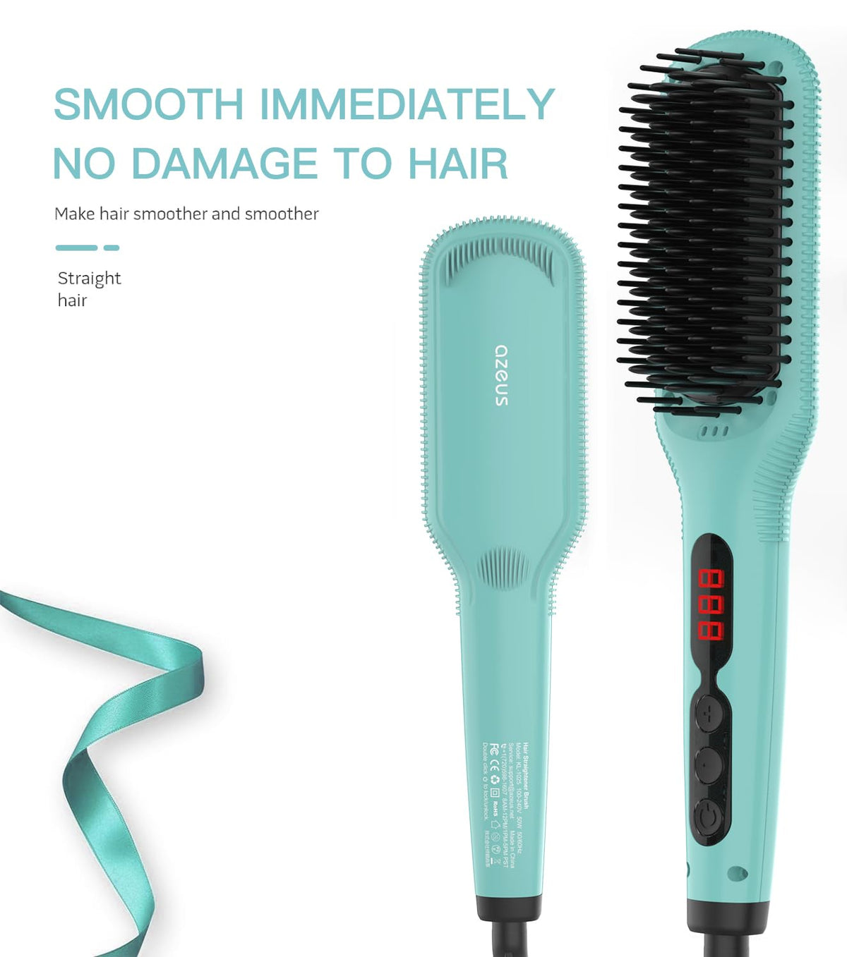 AZEUS Ionic Hair Straightener Brush ideal for dry-hair styling on the go.