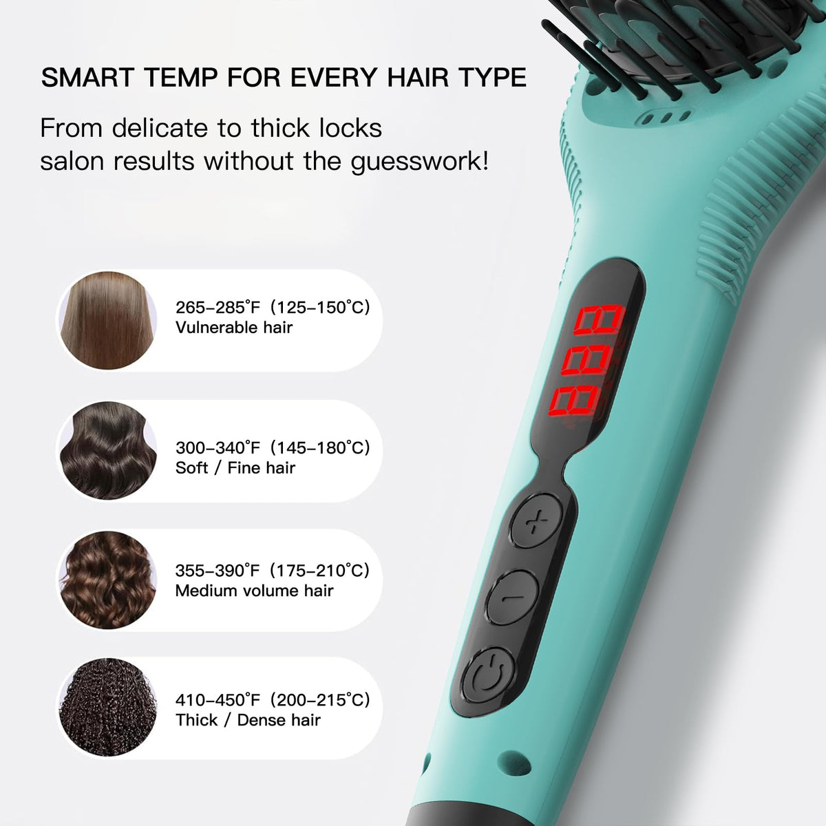 AZEUS Ionic Hair Straightener Brush turquoise-blue finish enhances your vanity.