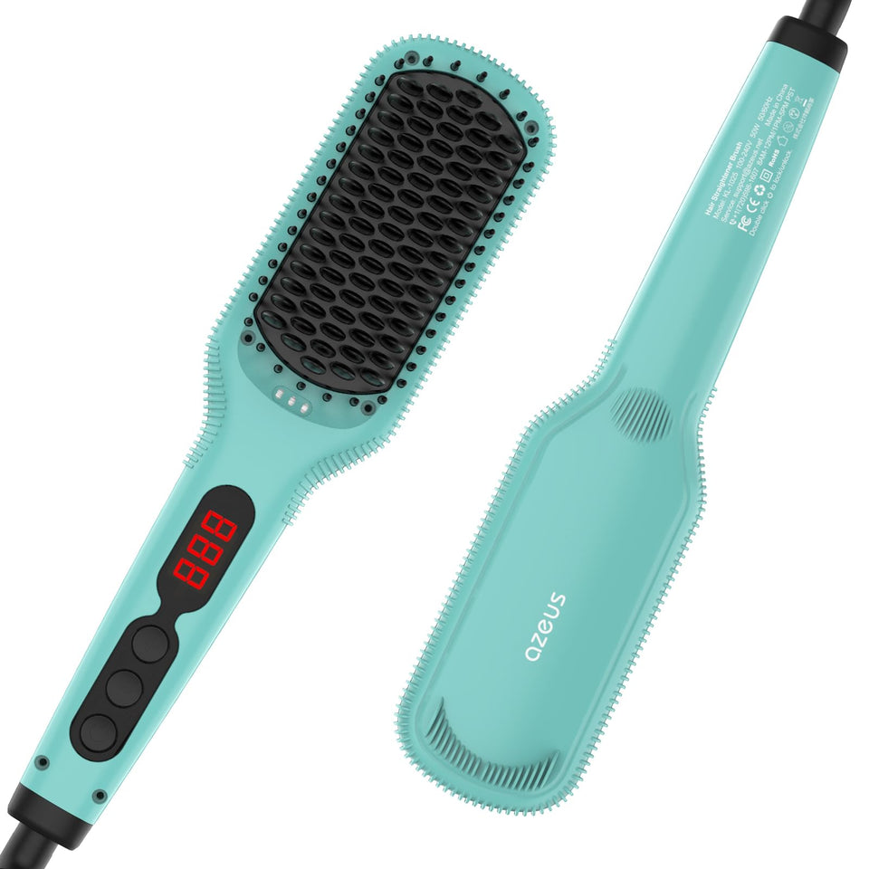 AZEUS Ionic Hair Straightener Brush with two MCH units for fast, controlled styling.