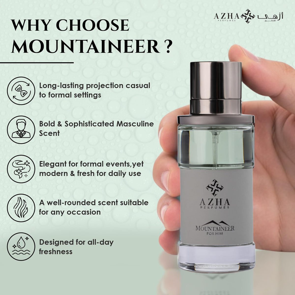 Azha Perfumes Mountaineer jasmine and woods provide refined elegance for work or evenings.