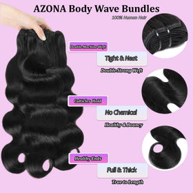 AZONA 22-inch real raw body wave bundles worn by a model for seamless styling.