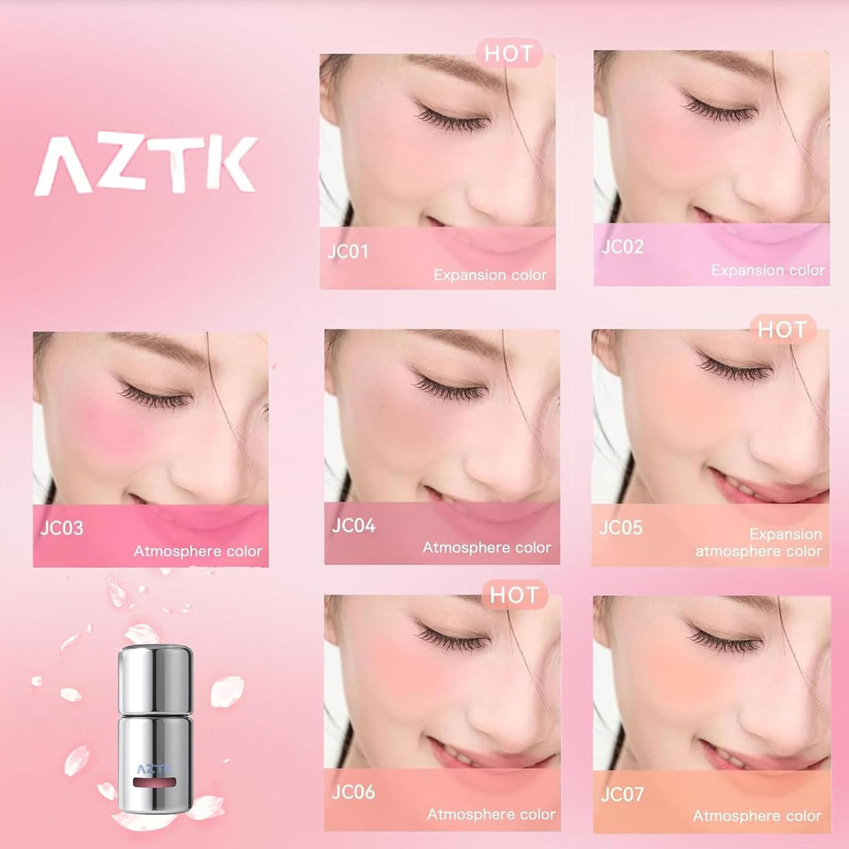 Aztk Liquid Blush JC04 swatch on cheek shows color and texture richness.