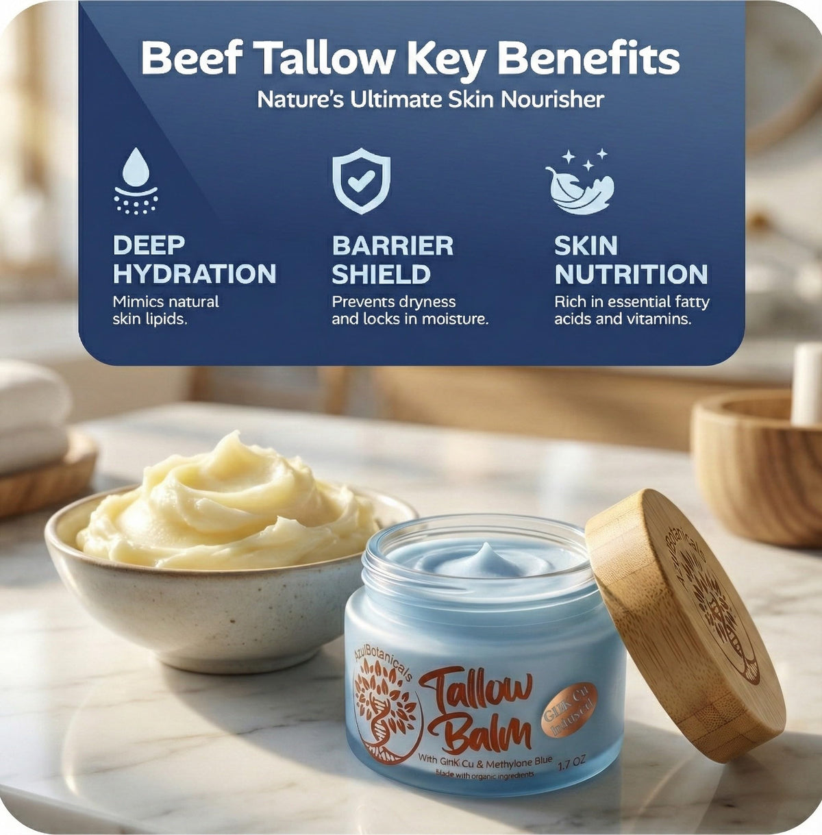 AzulBotanicals grass-fed tallow ingredients photo highlighting natural nutrients