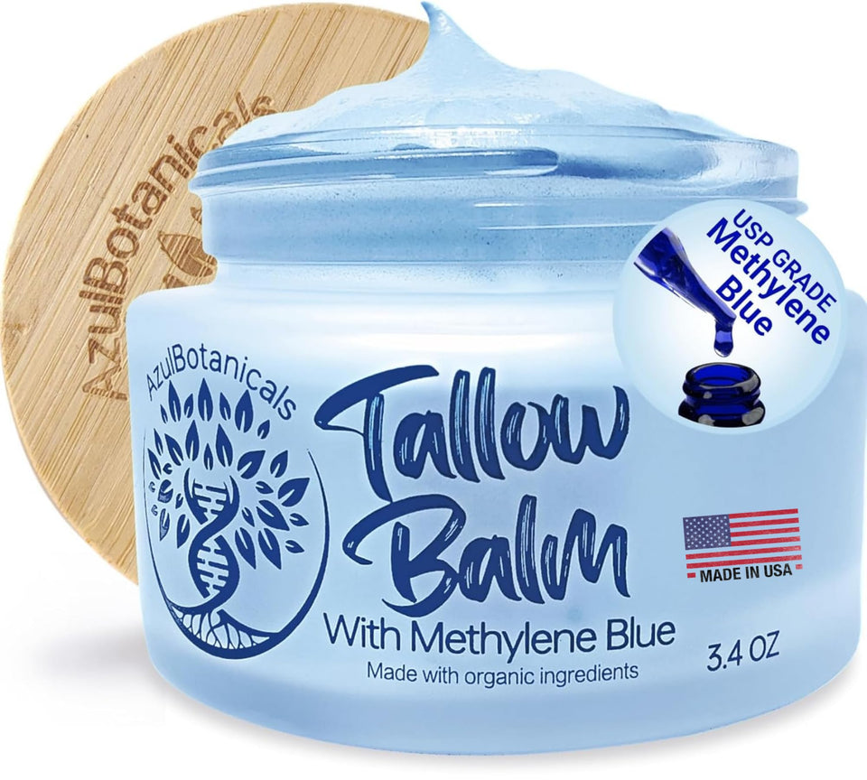AzulBotanicals Methylene Blue Infused Balm jar closeup for hydrating, fragrance-free skin.