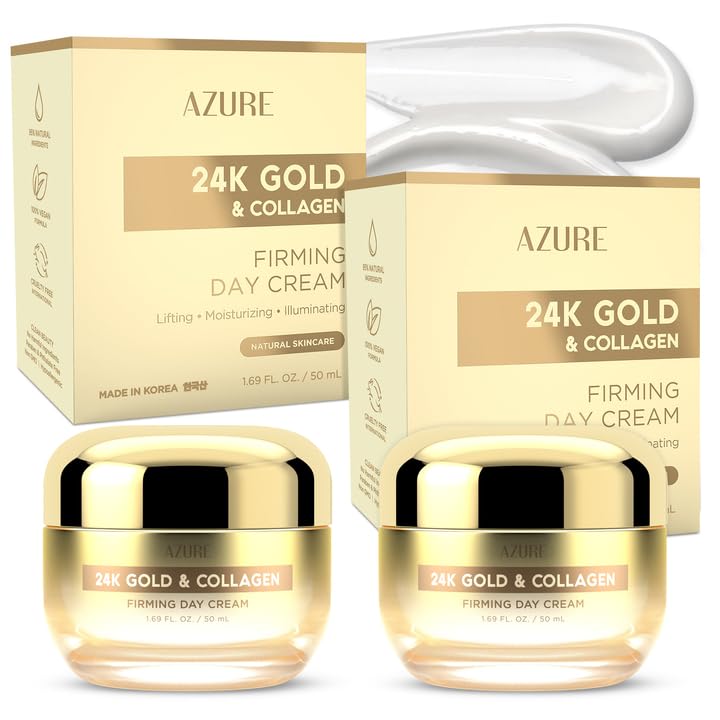Azure Cosmetics 24K Gold & Collagen moisturizer bottle front view for radiant skin