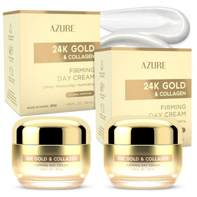 Azure Cosmetics 24K Gold & Collagen moisturizer bottle front view for radiant skin