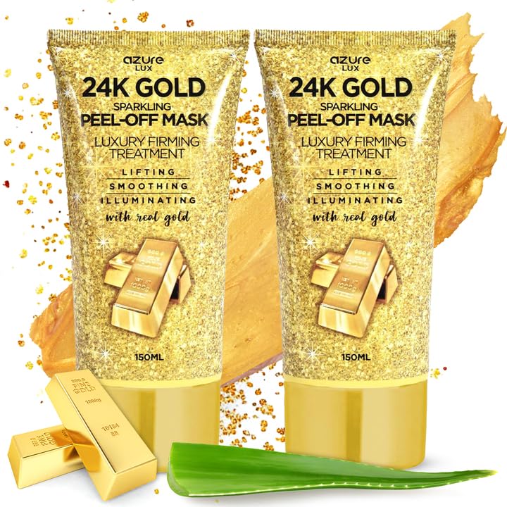 Azure Cosmetics 24K Gold Peel-Off Mask bottle for luxurious daily skincare.