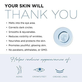 Azure Cosmetics eye serum being gently patted around the eye area for smoother skin.