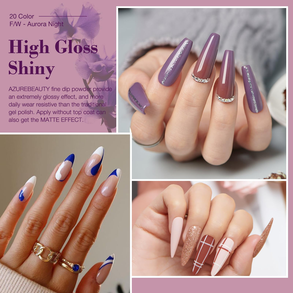 AZUREBEAUTY 20 colors dip powder offers long-lasting color and versatile shades