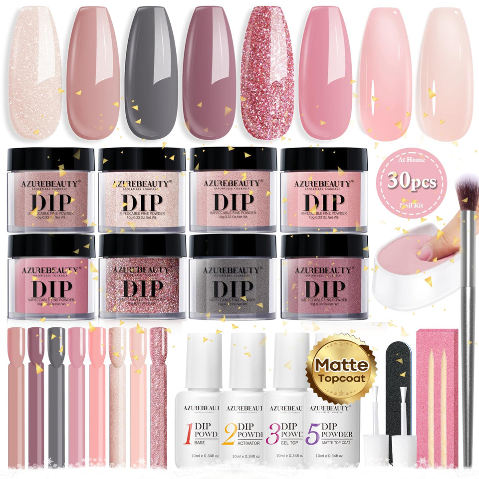 AZUREBEAUTY 30pc dip kit color powders display vibrant hues for DIY nails.