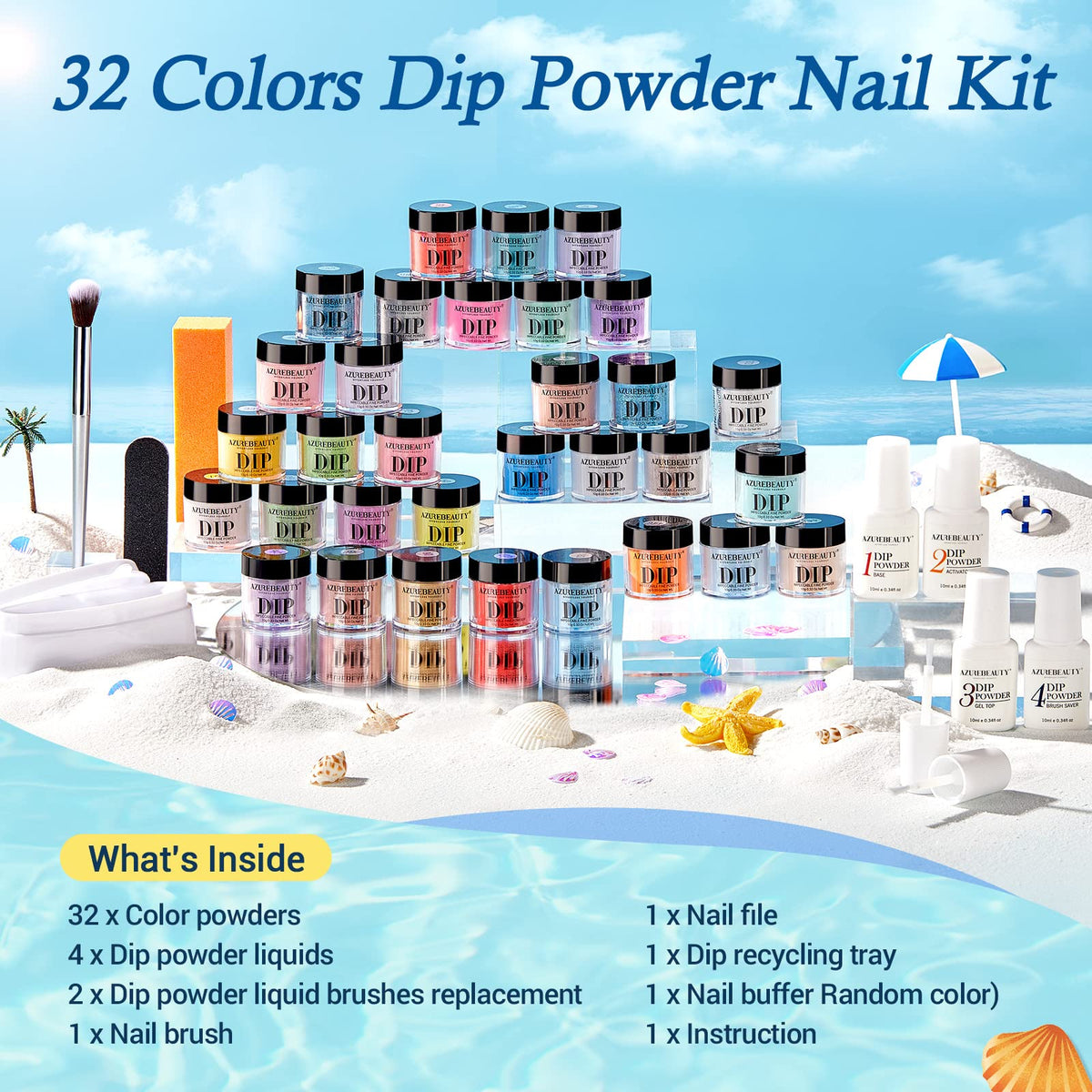 AzureBeauty all-in-one dip nail kit with storage tray for mess-free DIY