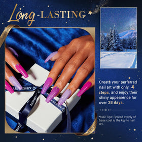 AzureBeauty base/top/activator bottles arranged for fast, durable manicures.