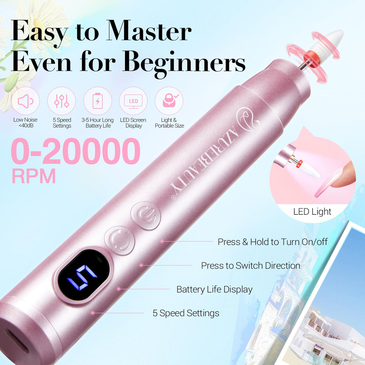 AZUREBEAUTY Complete manicure tools kit supports at‑home nail art.