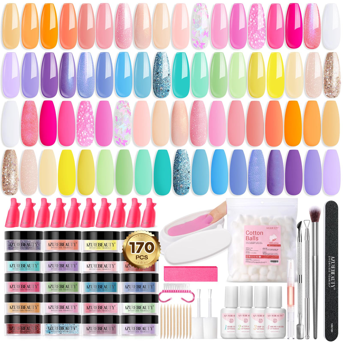 AzureBeauty 170-piece dip powder kit offers versatile at-home nail art options.