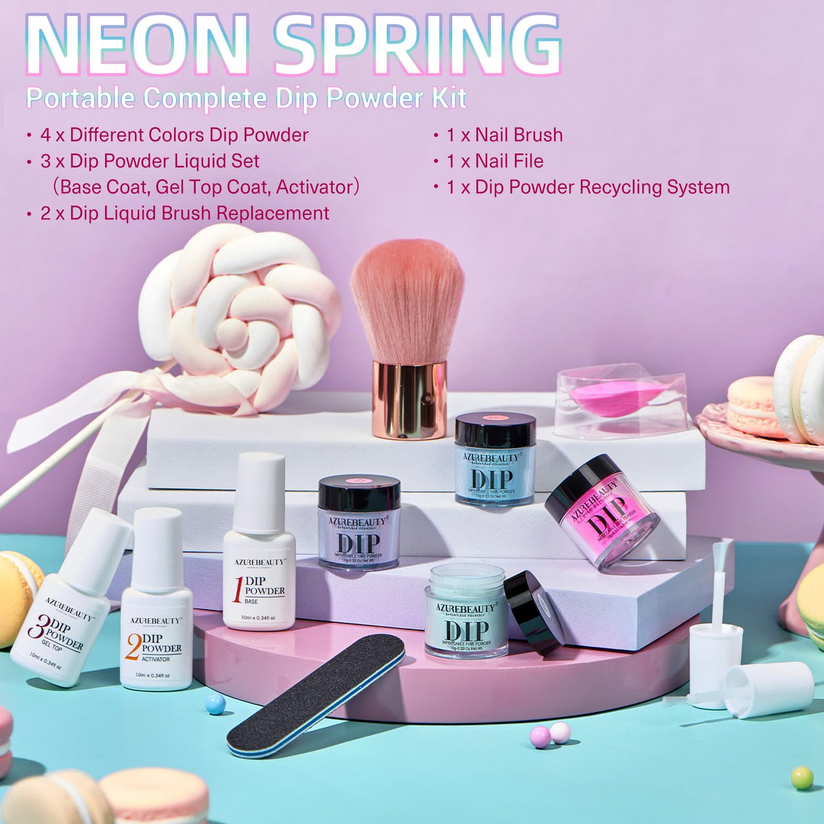 AZUREBEAUTY blue-violet dip powder blends cool hues for subtle or bold French tips.