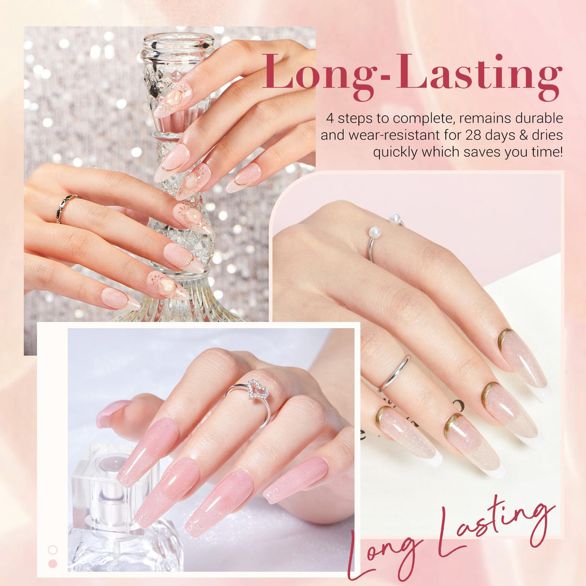 AzureBeauty dip powder color close-up with nude pink peach glitter shades for natural nails