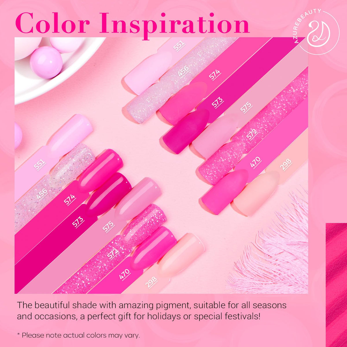 AzureBeauty hot pink glitter color swatch showing vibrant options.