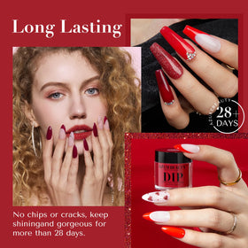 AZUREBEAUTY dip powder bright red color swatch showing quick-dry potential