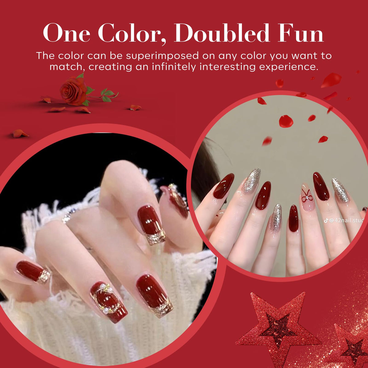 AZUREBEAUTY cherry berry color powder on nail tip in natural light