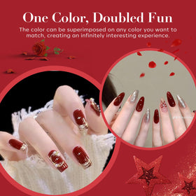 AZUREBEAUTY cherry berry color powder on nail tip in natural light