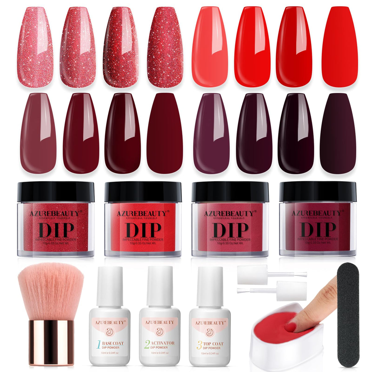 AZUREBEAUTY dip powder red glitter close-up for vibrant holiday nails