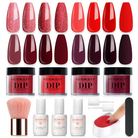 AZUREBEAUTY dip powder red glitter close-up for vibrant holiday nails