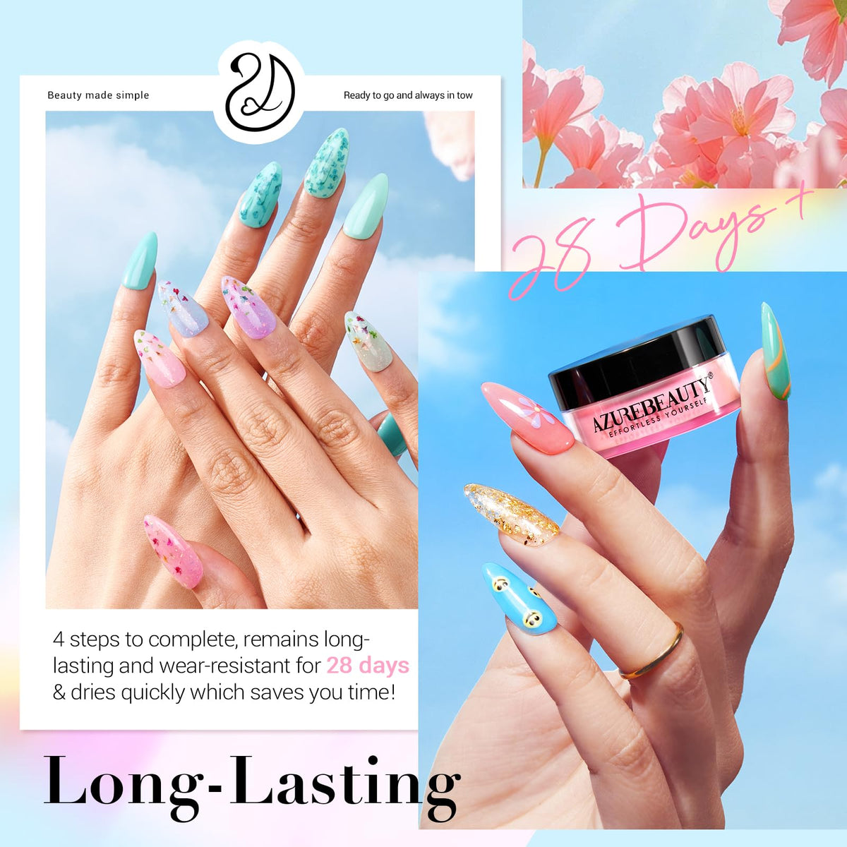 AZUREBEAUTY Dip Powder Liquid Set with base, activator, and topcoat for durable results.