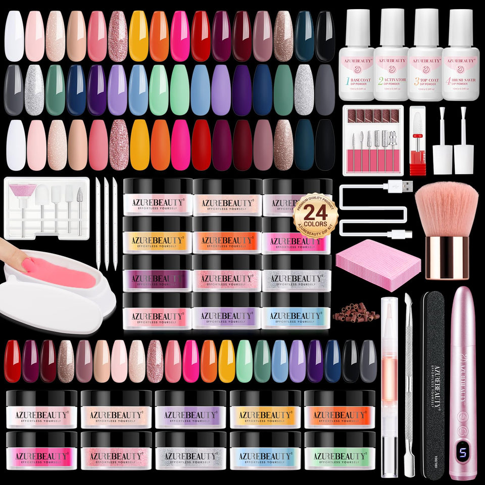 AzureBeauty dip powder nail kit with 24 colors for salon-like DIY nails