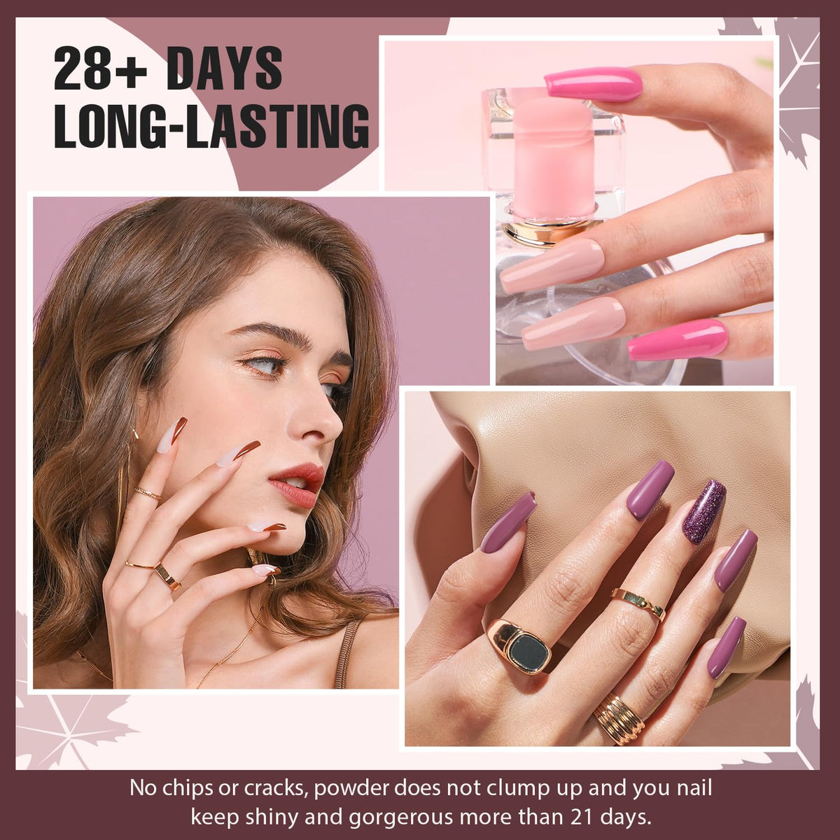 AZUREBEAUTY four-color dip powders shown in brown and purple tones for chic nails