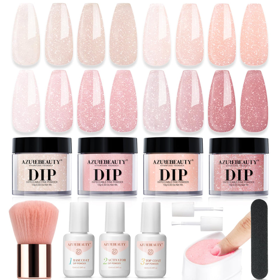 AzureBeauty Jelly Dip Powder Kit packaging shows beginner-friendly contents for at-home nails