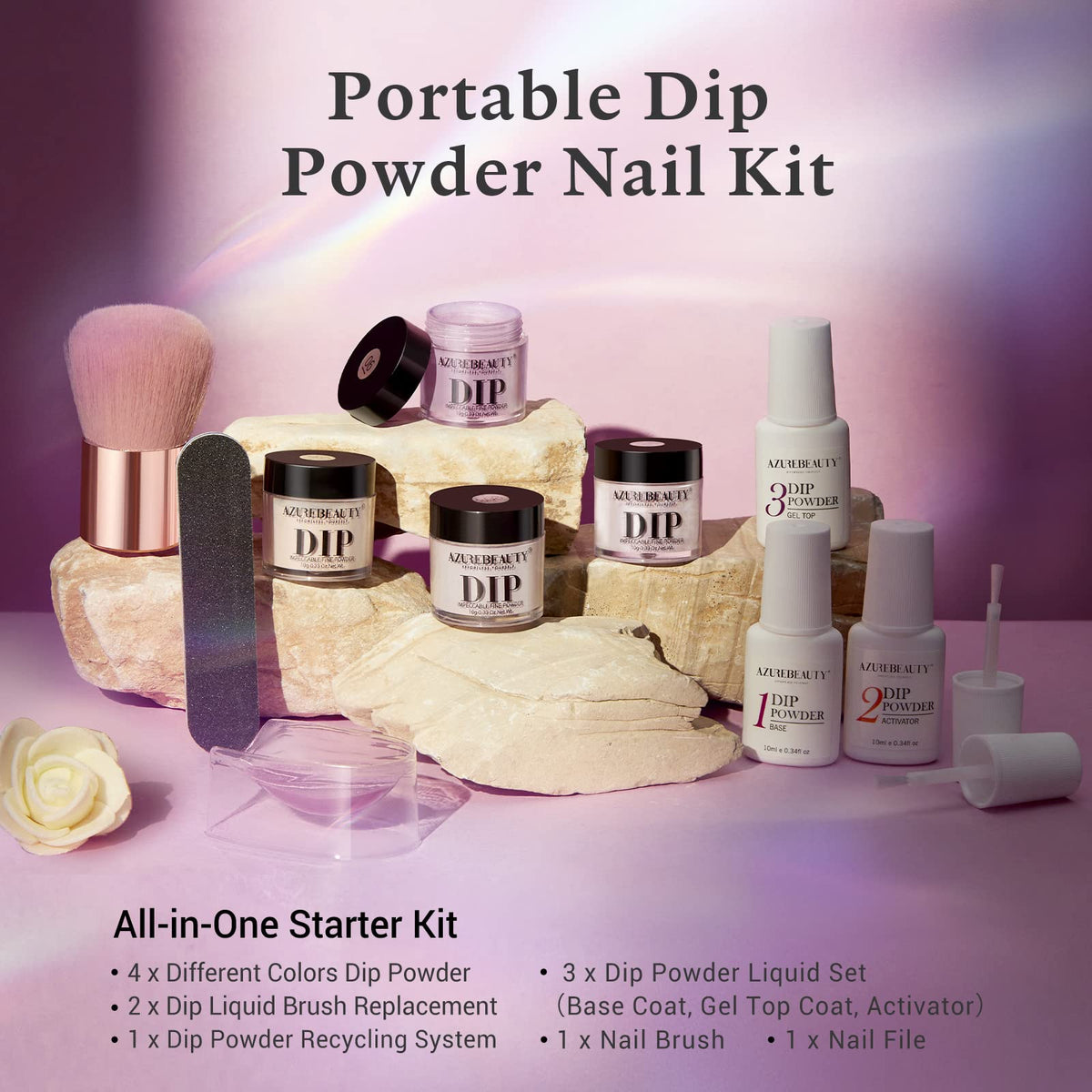AZUREBEAUTY large nail brush included for smoother powder application